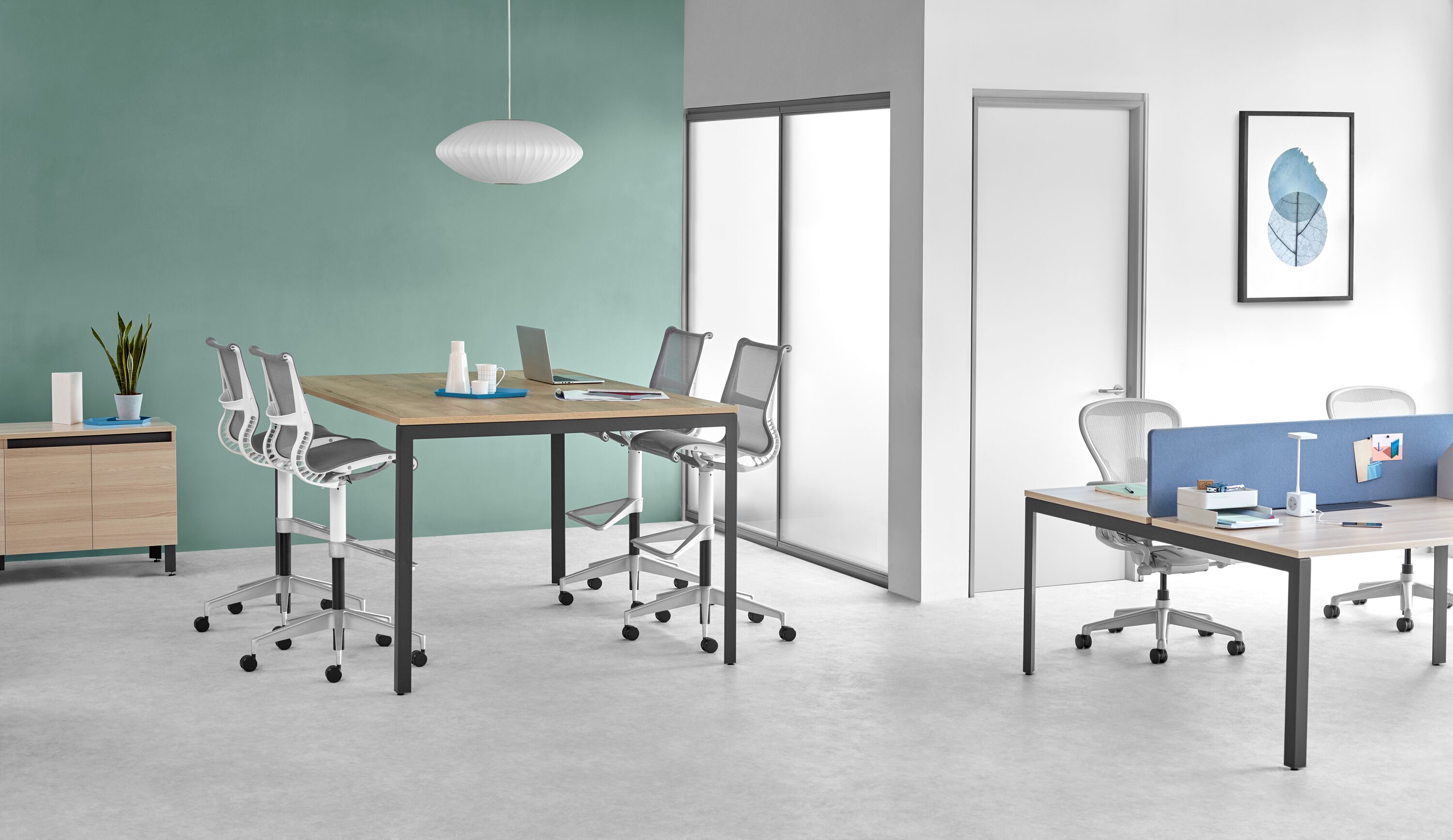 office with grey setu chairs